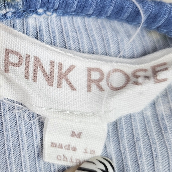 Pink Rose Cropped Blue Floral Top Sz M Y2k Coquette Fairycore Feminine - Picture 4 of 6